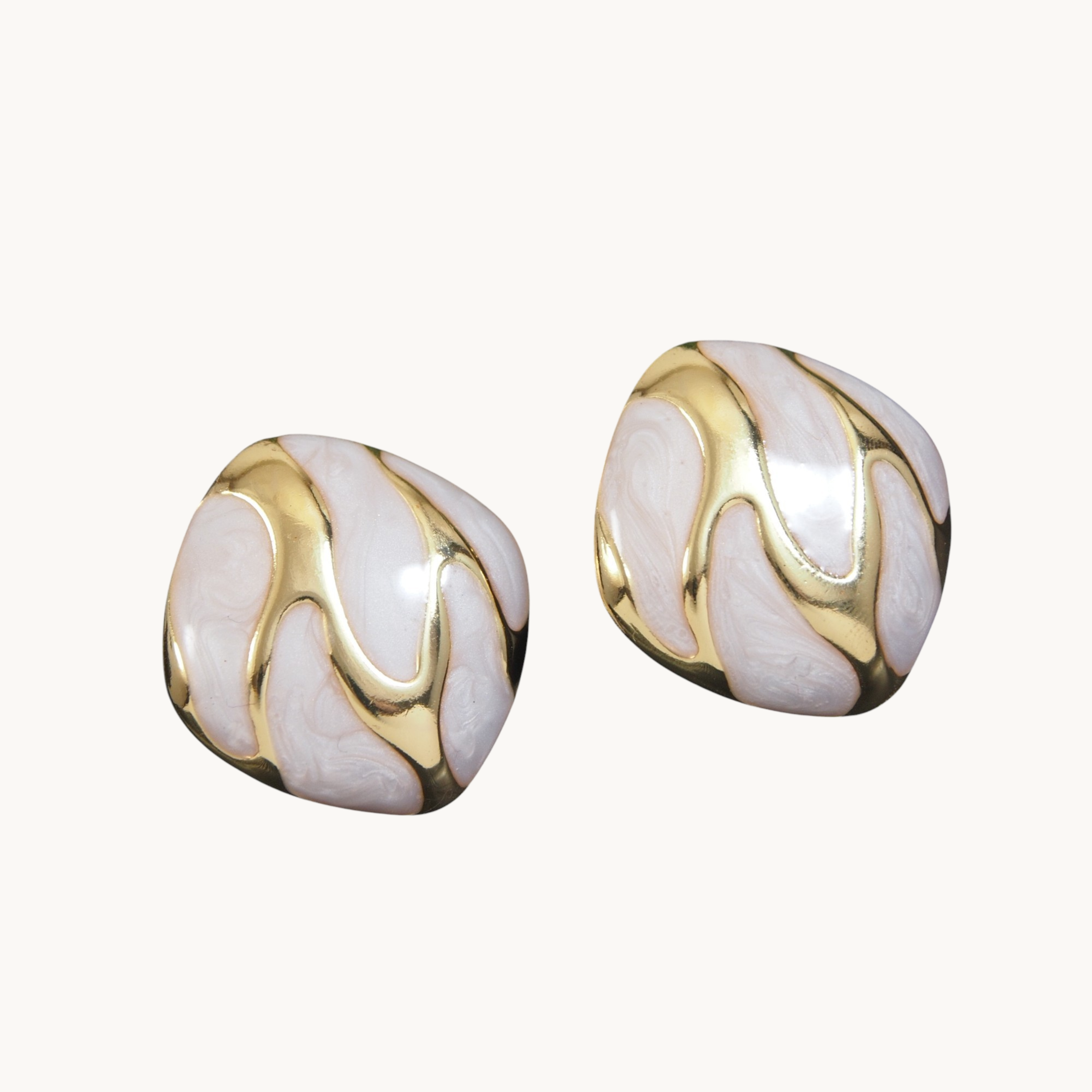 Abstract White & Gold Earring