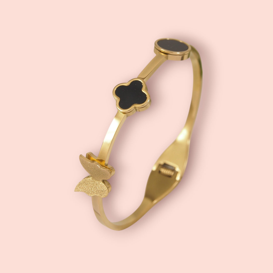 Clover Bangle Bracelet with Butterfly (Balck)
