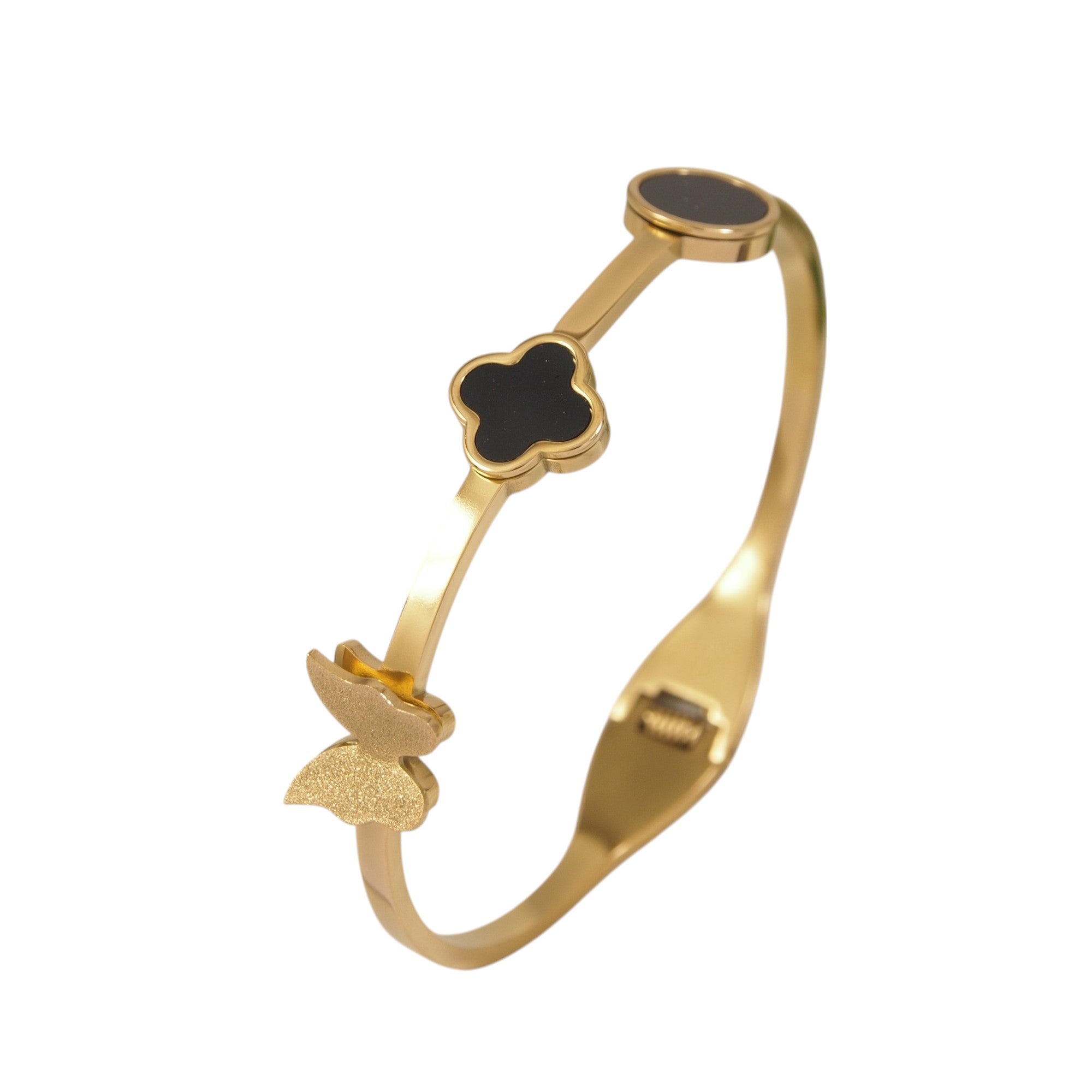 Clover Bangle Bracelet with Butterfly (Balck)