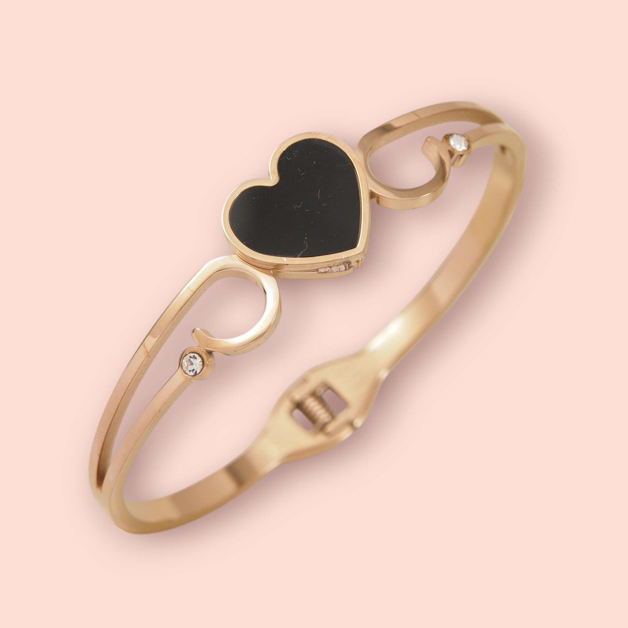 Rose Gold Black Heart Shape Bangle Bracelet