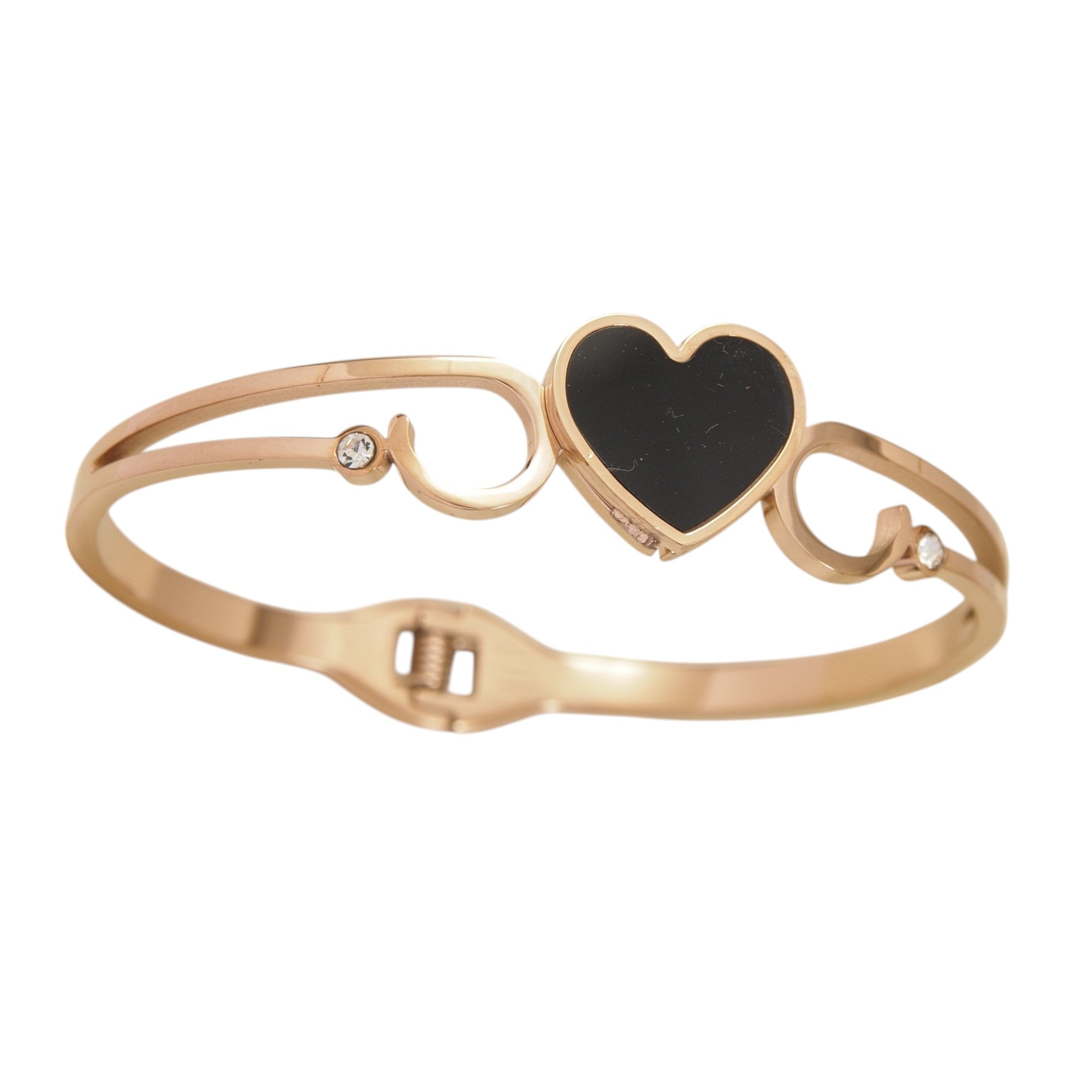 Rose Gold Black Heart Shape Bangle Bracelet