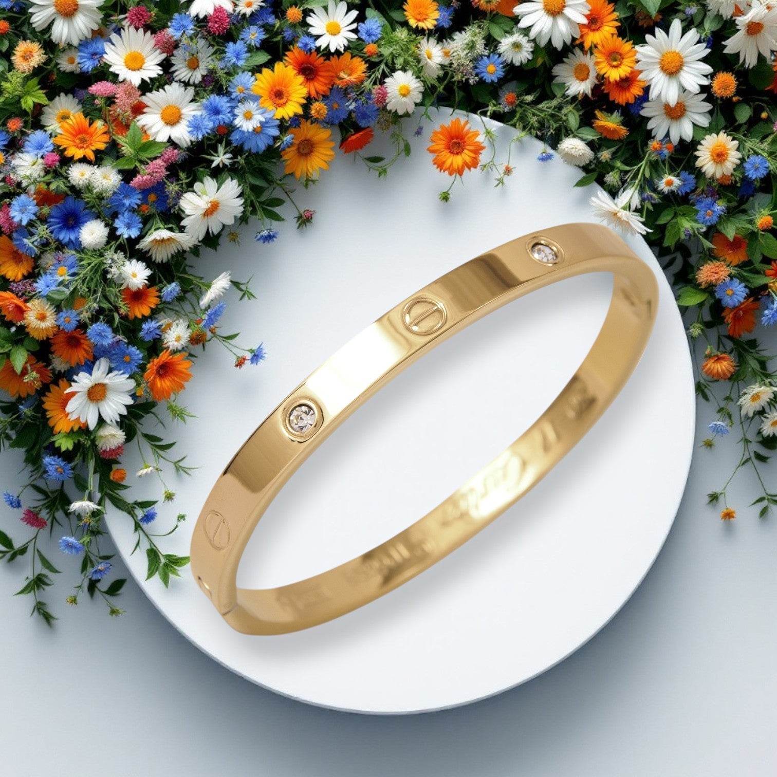Gold Plated Bangle Bracelet with screw Design