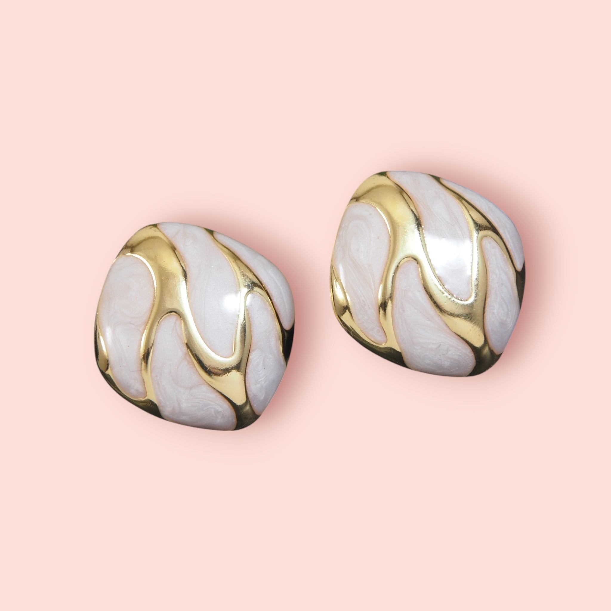 Abstract White & Gold Earring