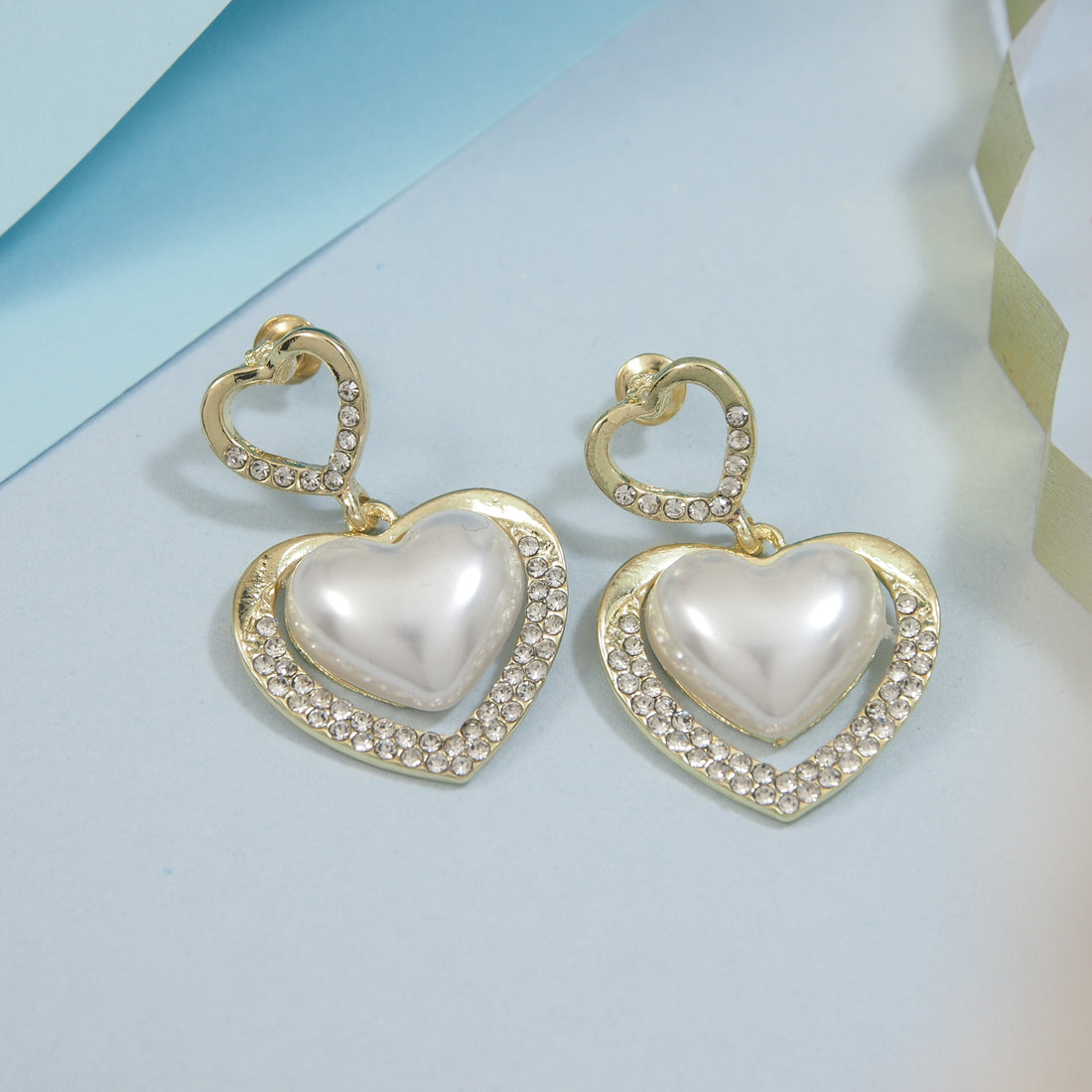 Double Heart Pearl Earring