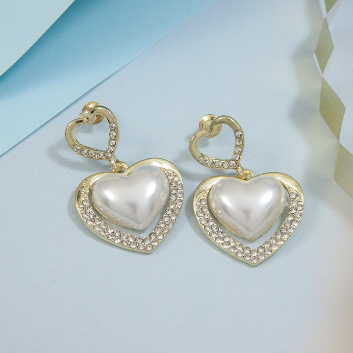 Double Heart Pearl Earring