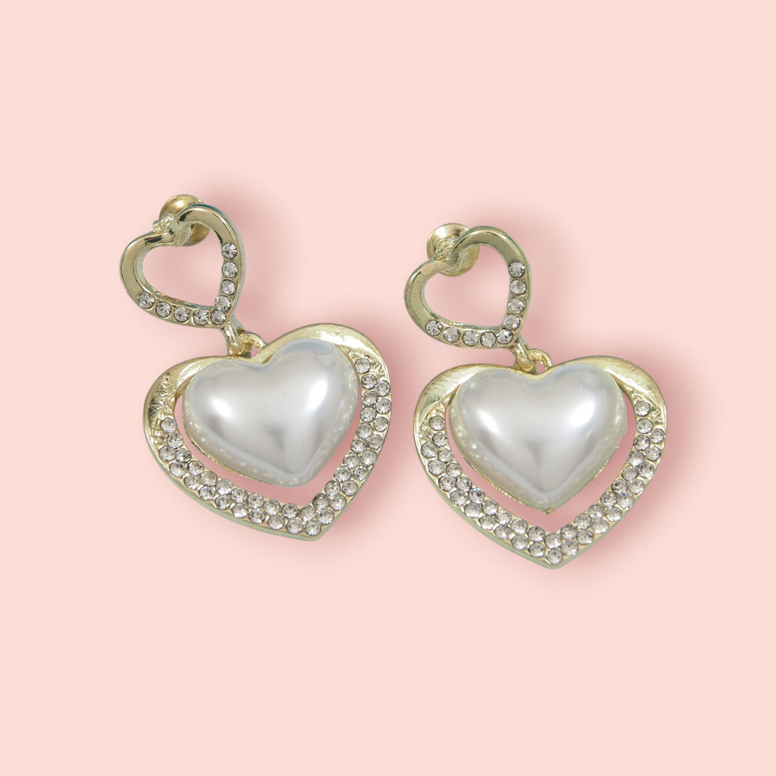 Double Heart Pearl Earring