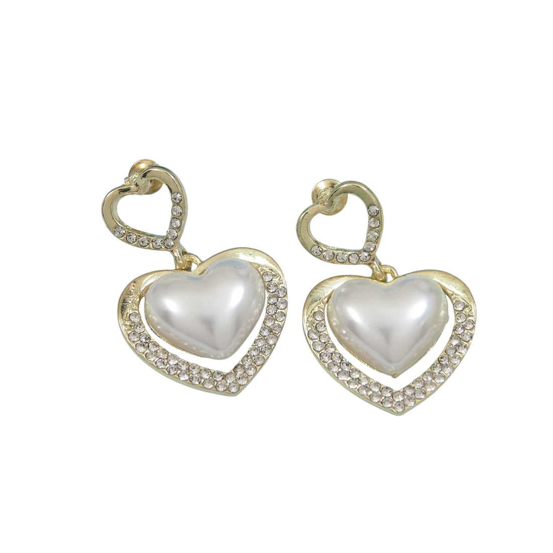 Double Heart Pearl Earring
