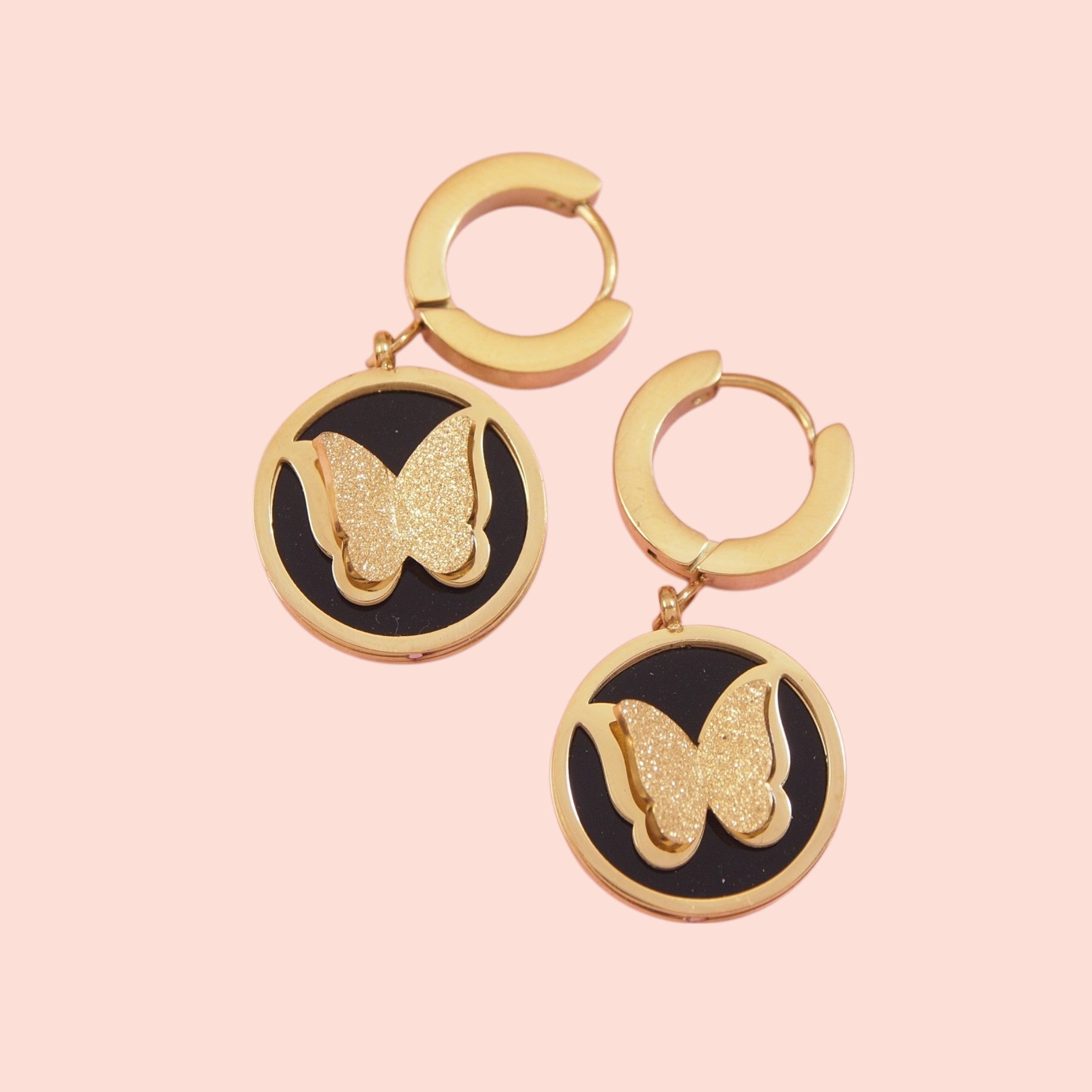 Round Black Butterfly Earring