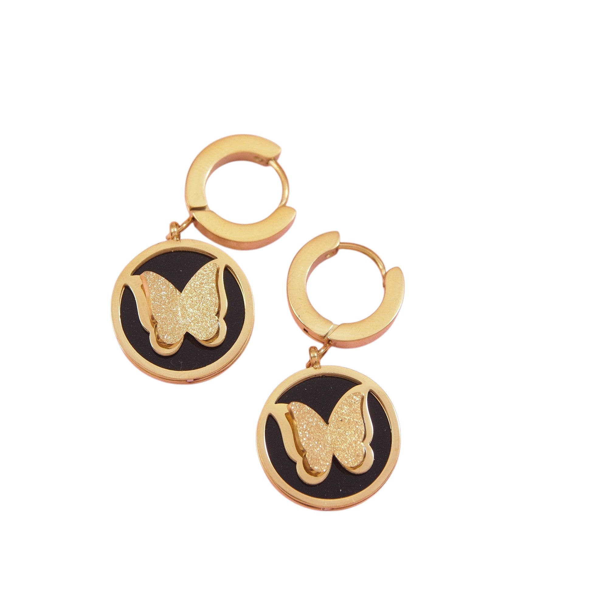 Round Black Butterfly Earring