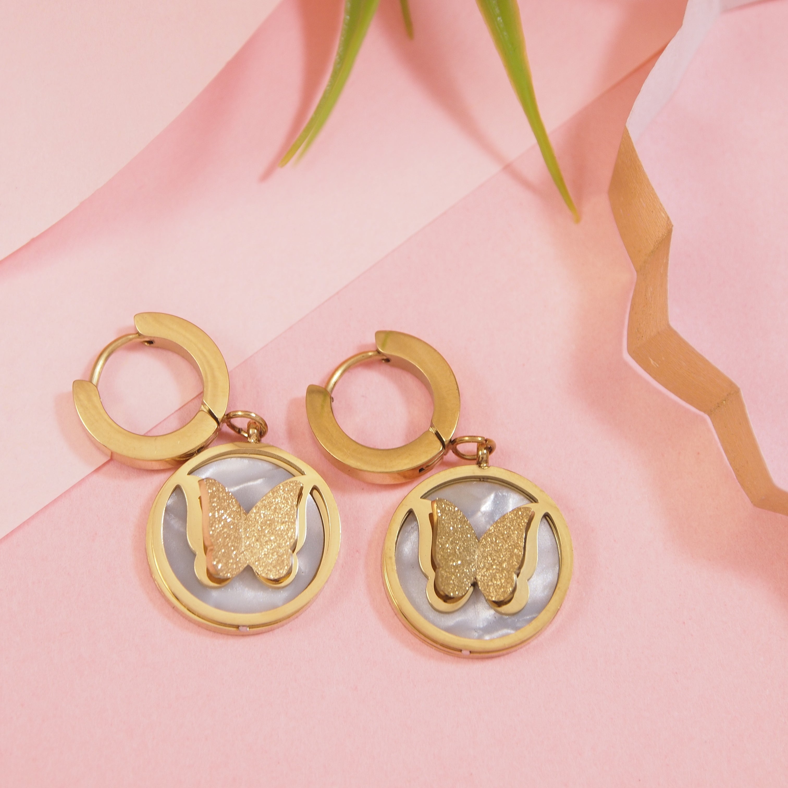 Round White Butterfly Earring