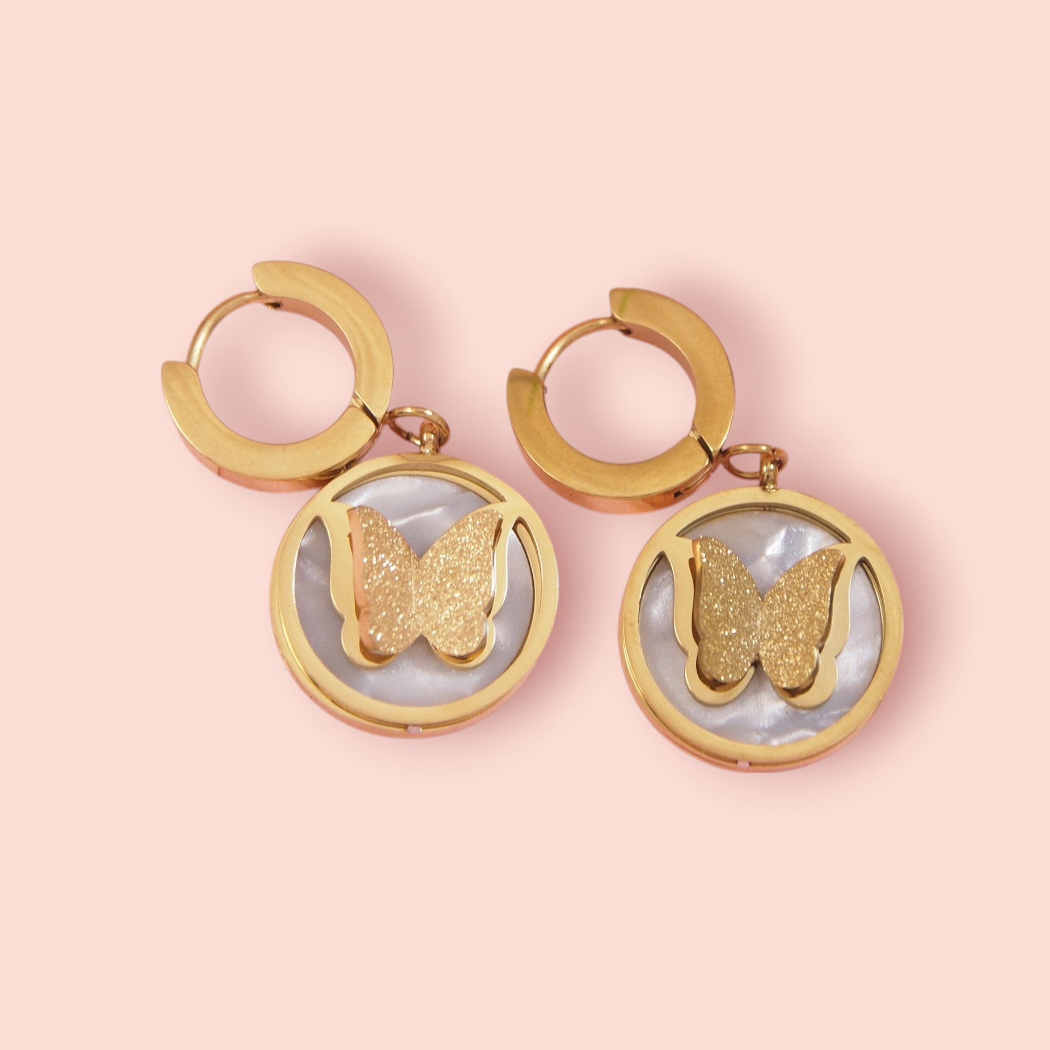 Round White Butterfly Earring