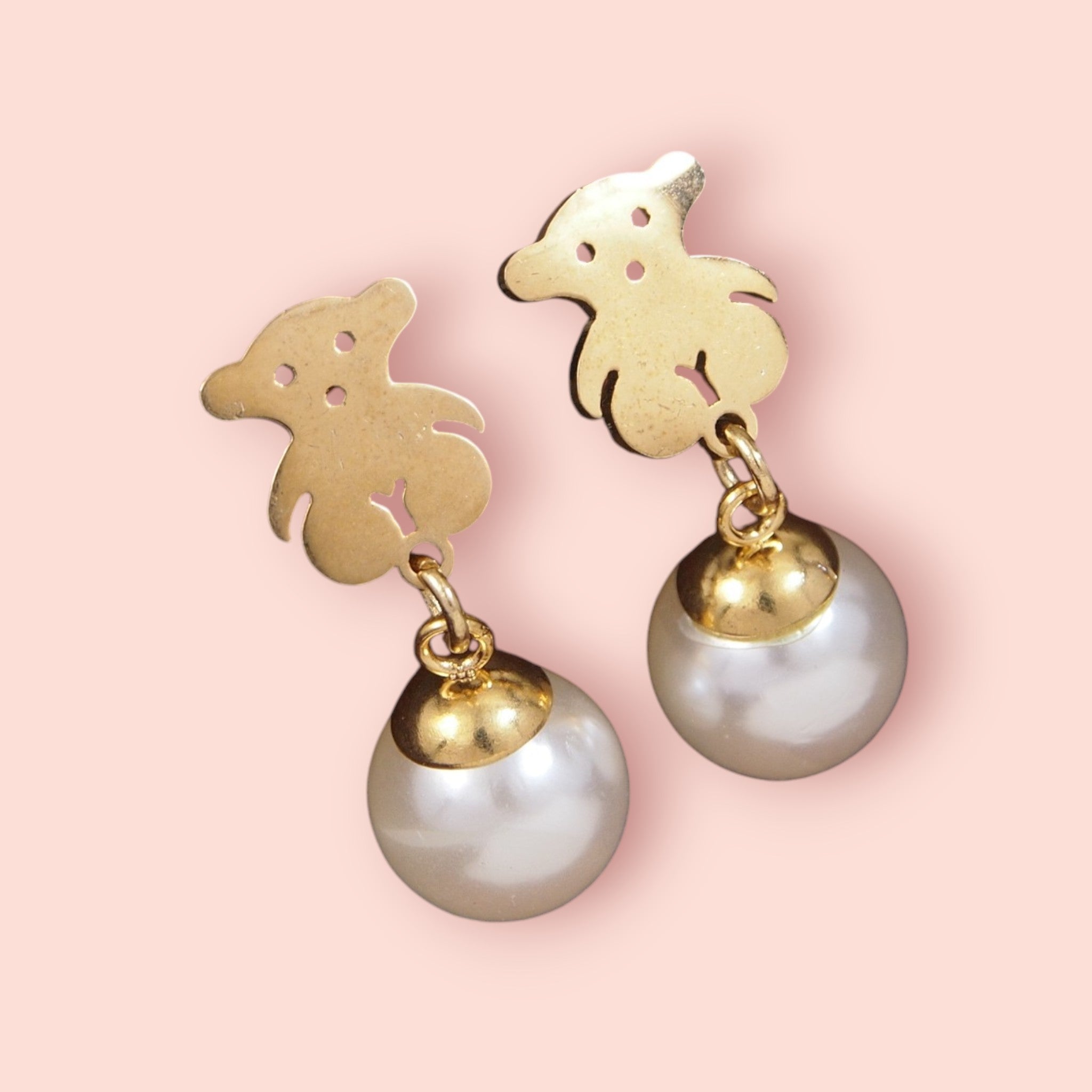 Cute Puppy with Pearl Drop Earrings