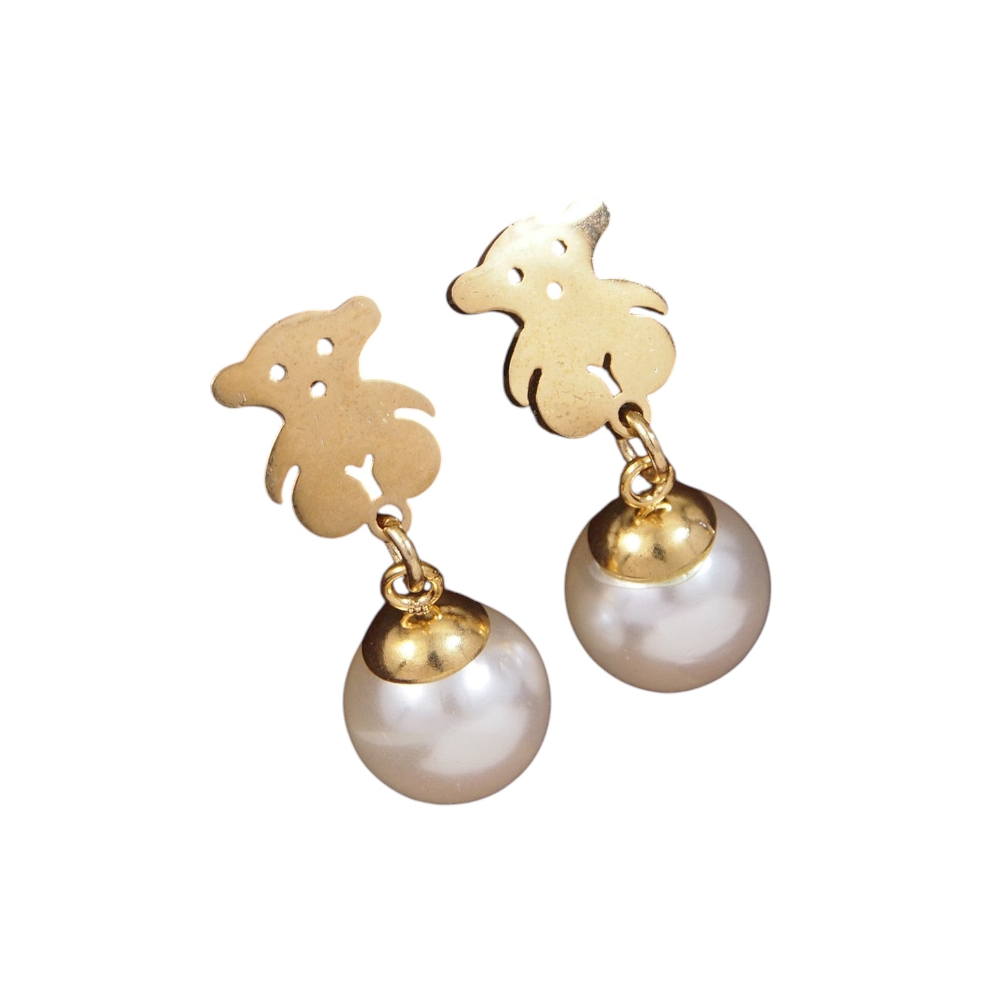 Cute Puppy with Pearl Drop Earrings