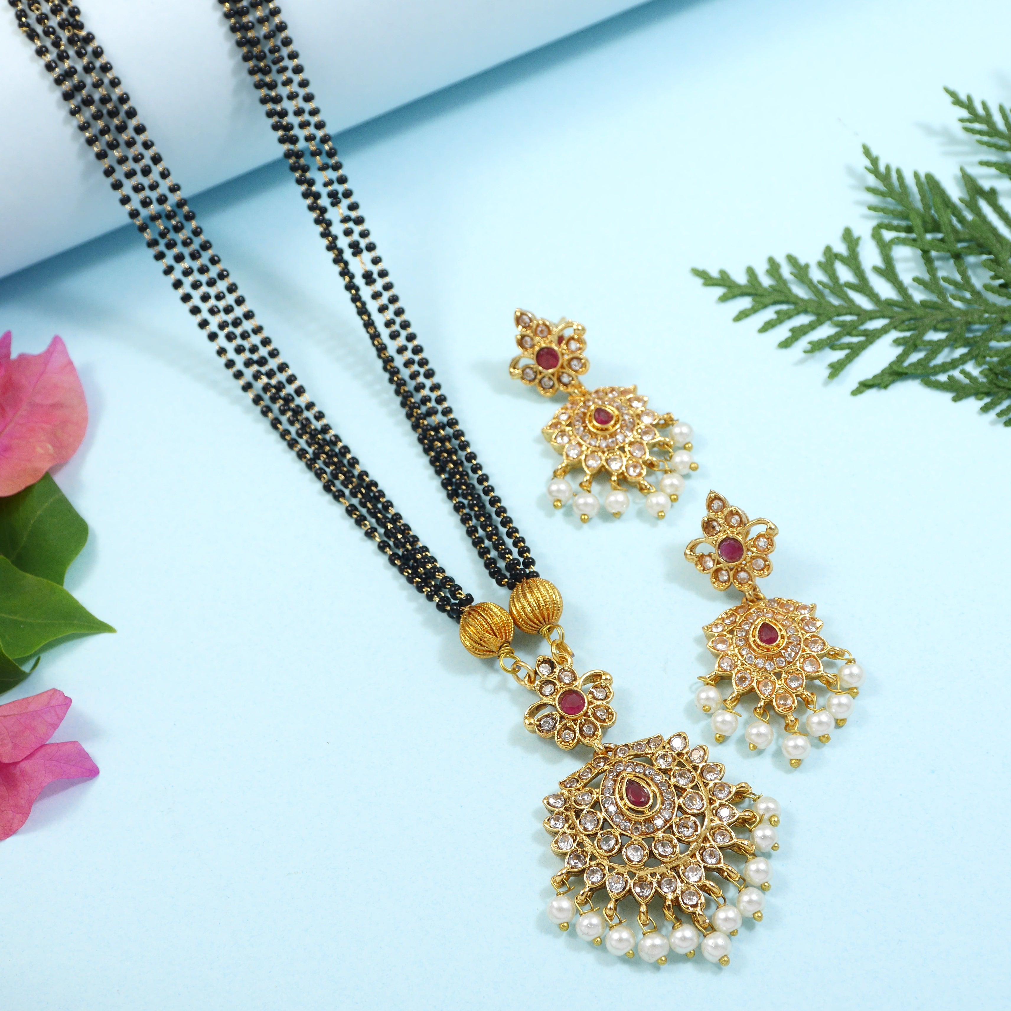 Black Beaded Pearl Jewelry Set