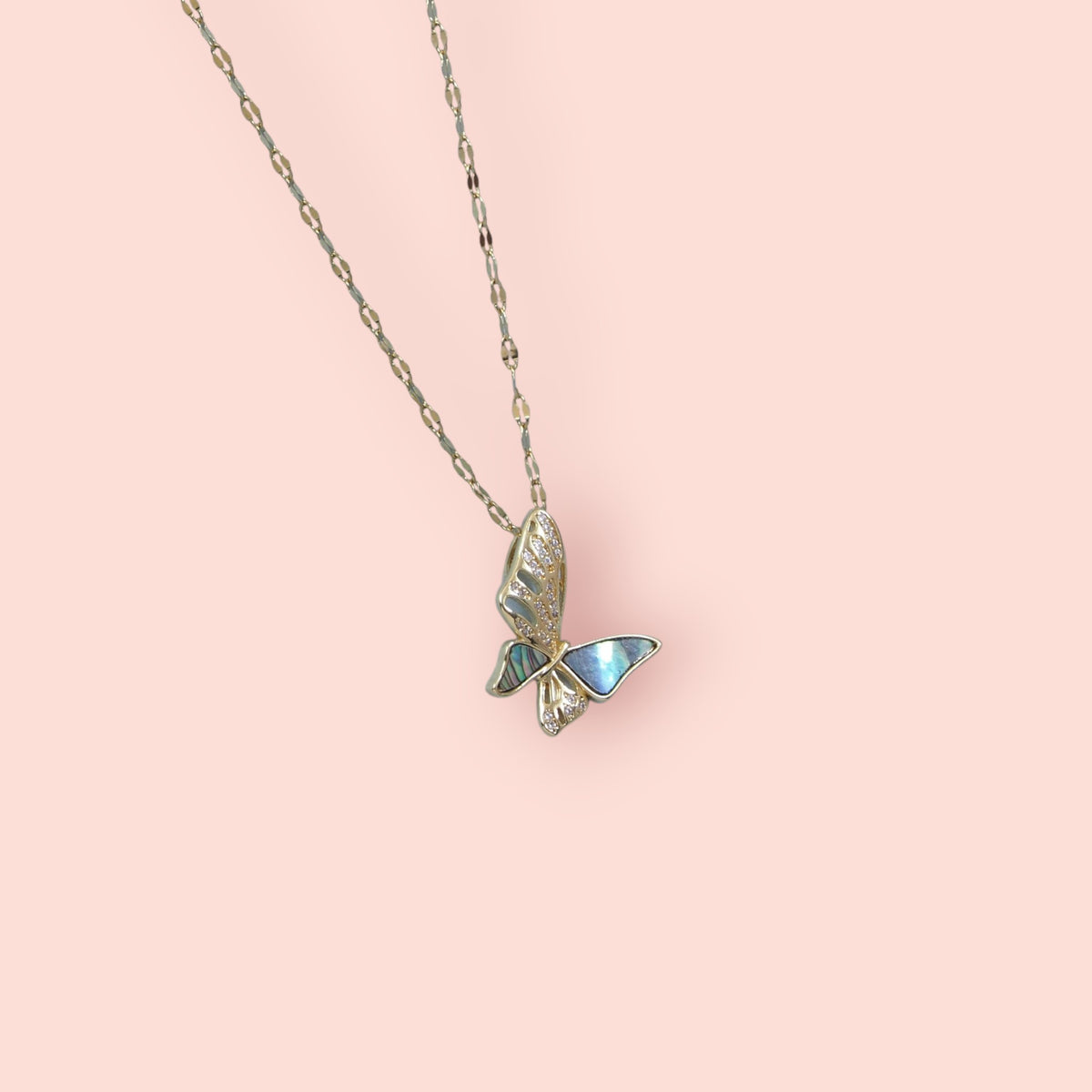 Butterfly Pendant Necklace – White Bunny - Main Image