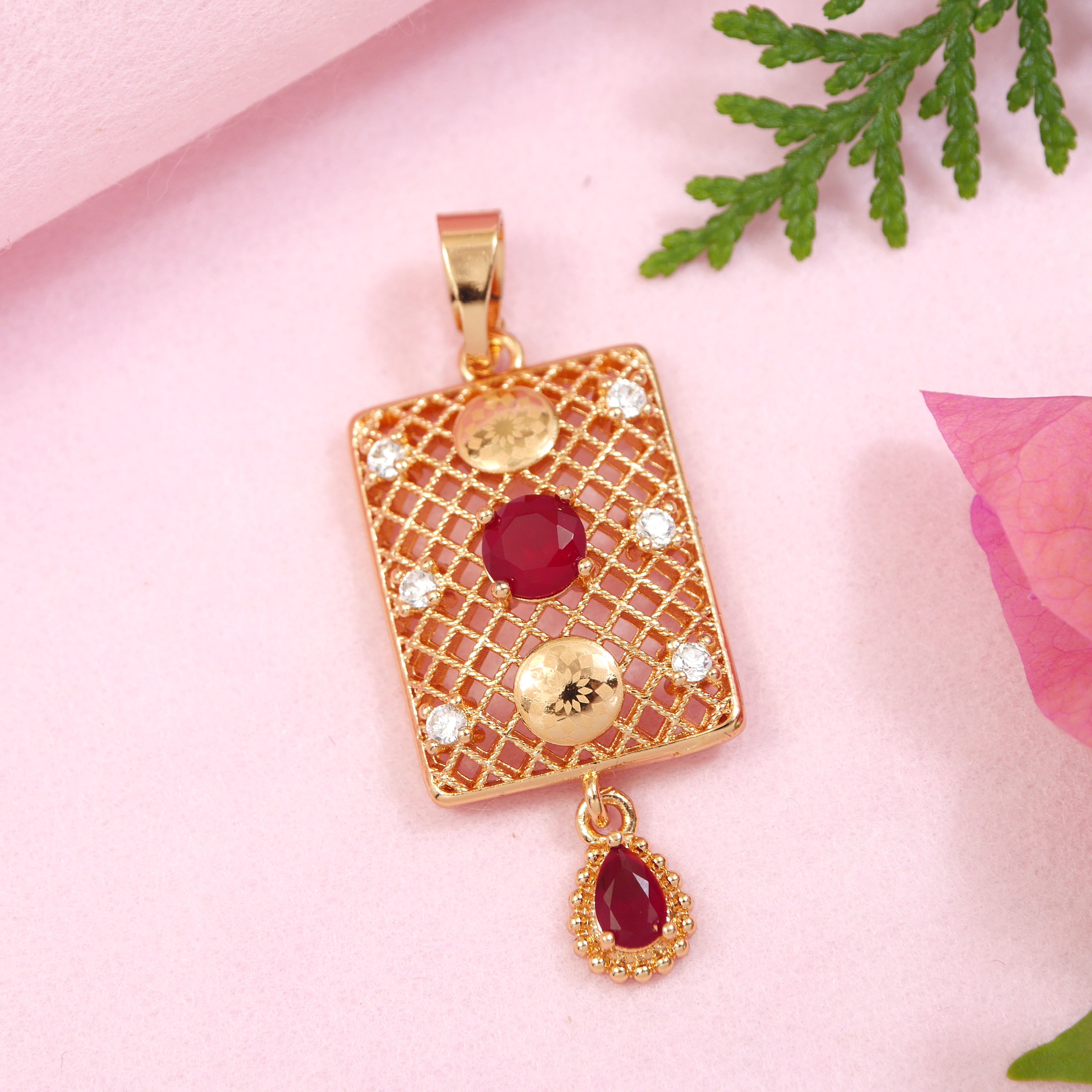 Big Golden Rectangular Pendant with Drop Pearl