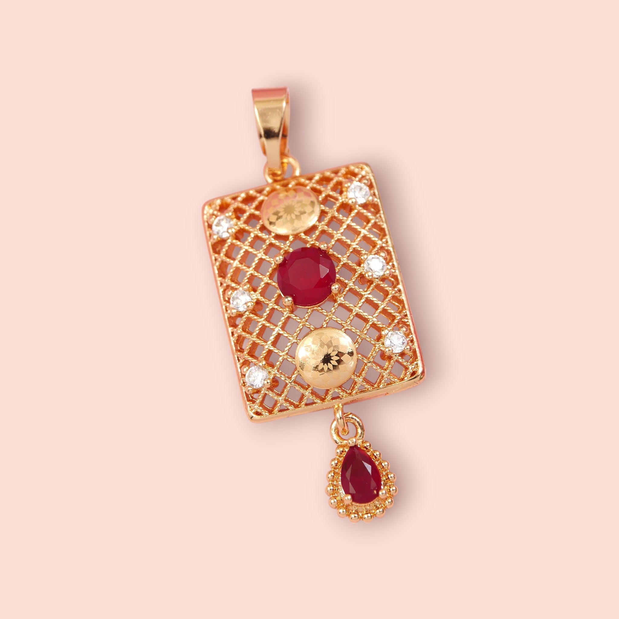 Big Golden Rectangular Pendant with Drop Pearl