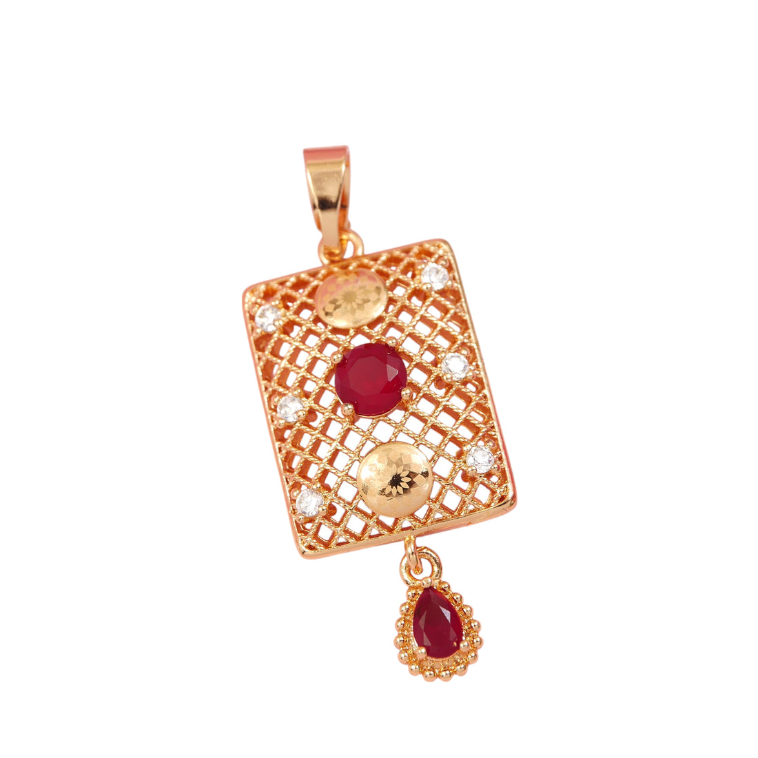 Big Golden Rectangular Pendant with Drop Pearl