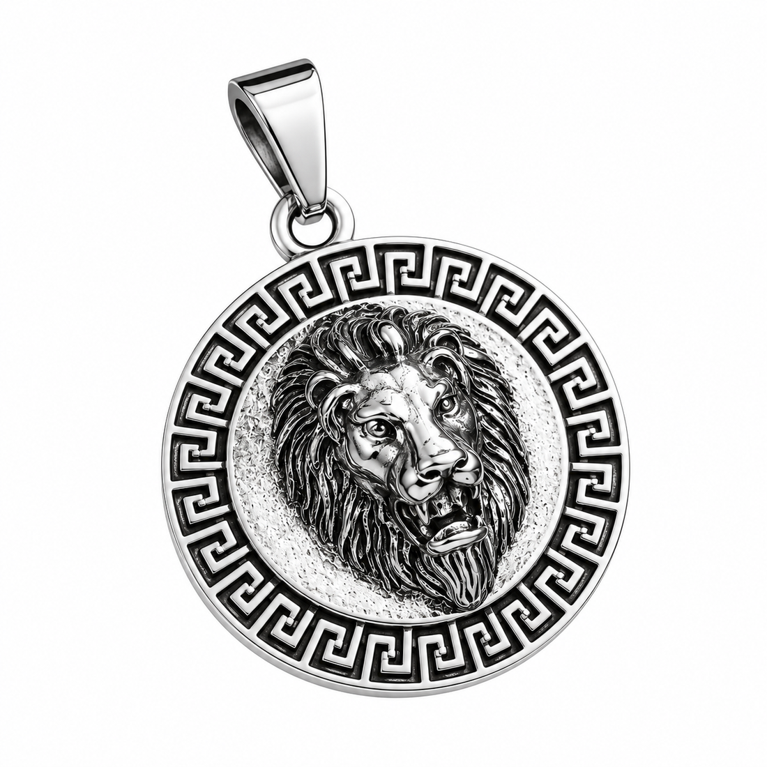 Silver Lion Medallion Pendant Necklace