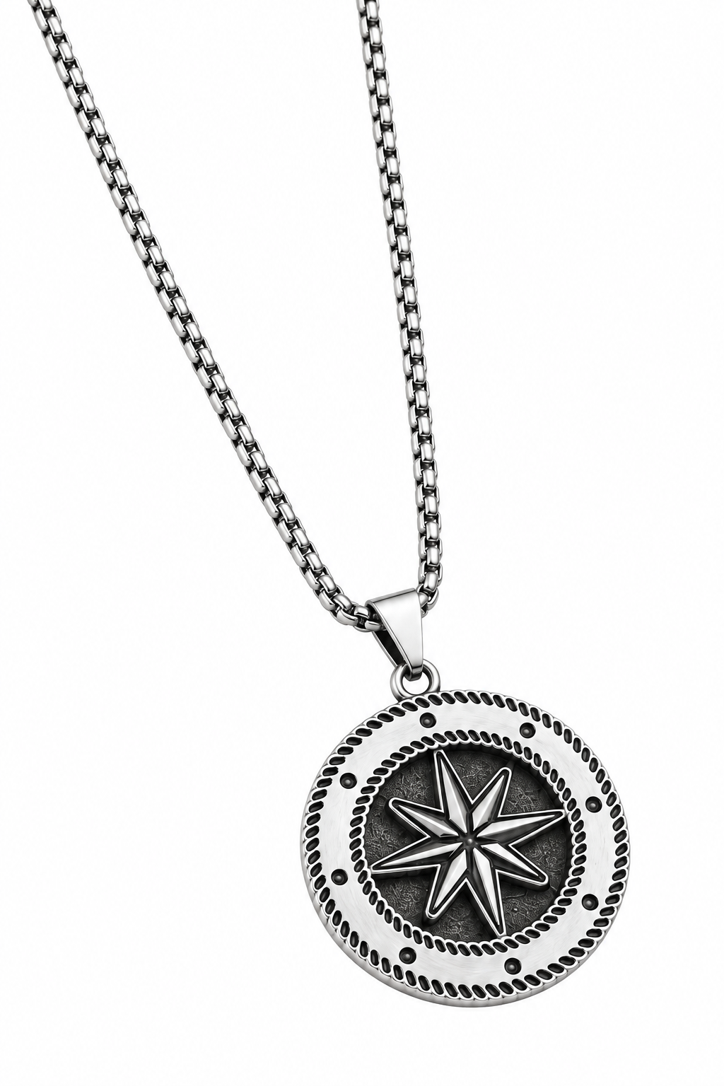 Silver Compass Star Pendant Necklace