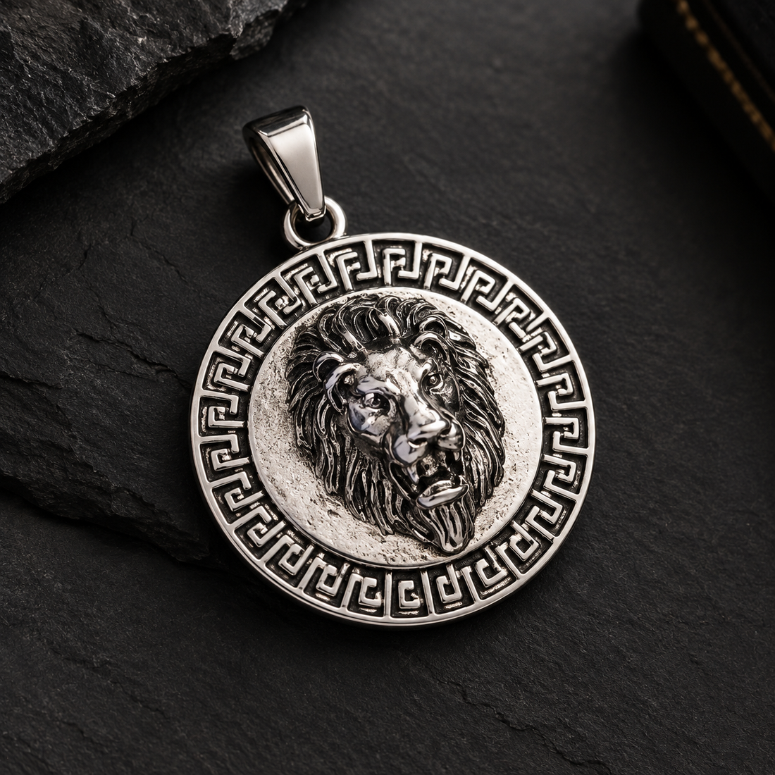 Silver Lion Medallion Pendant Necklace