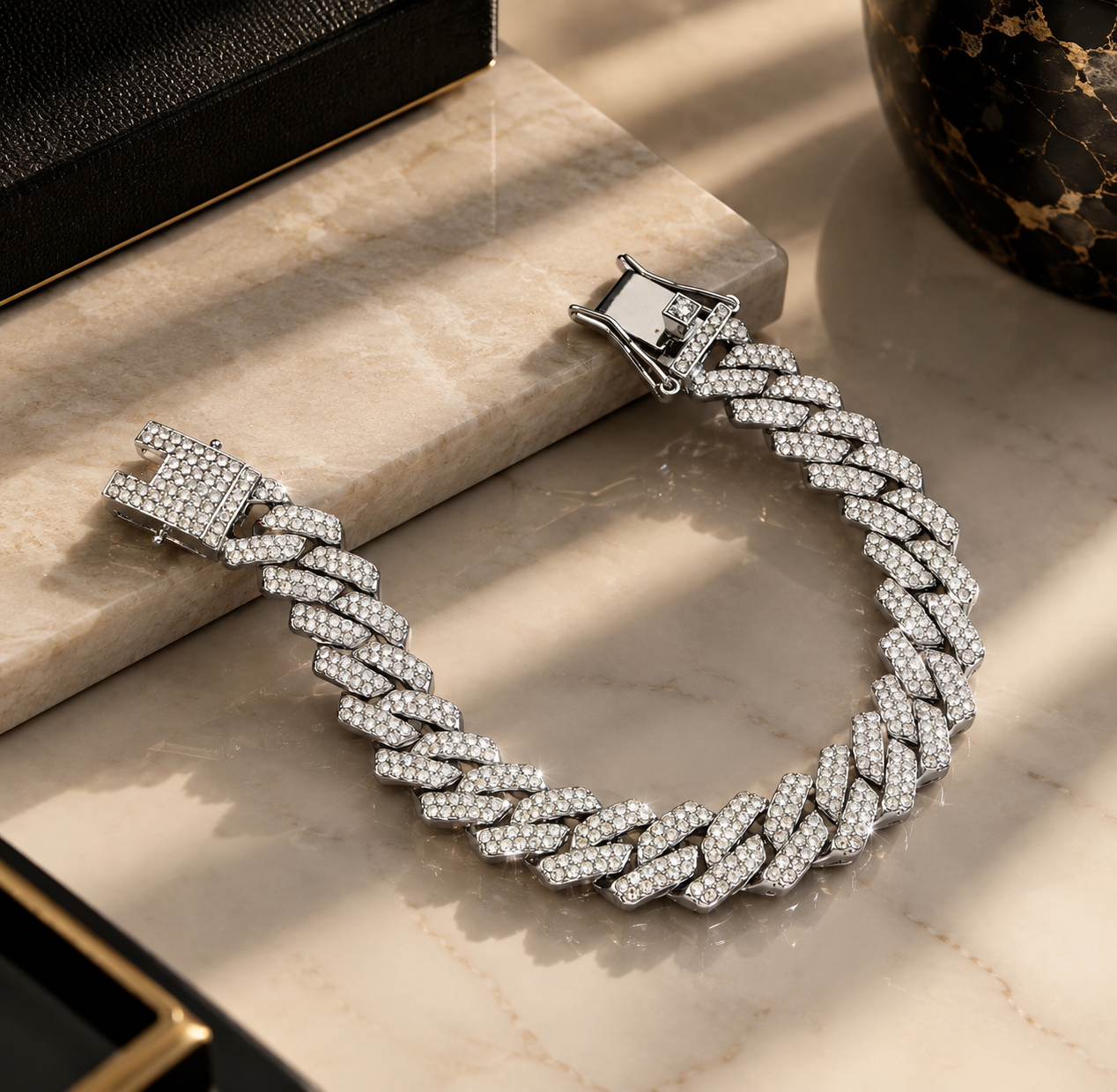 Premium Silver Iced-Out Cuban Link Bracelet