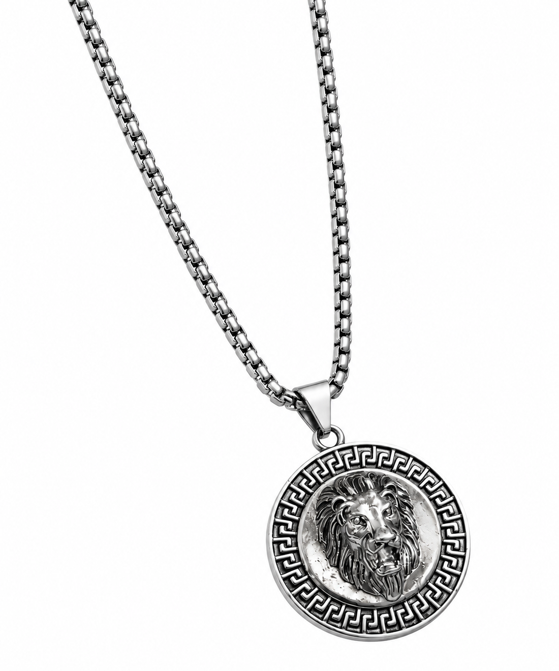 Silver Lion Medallion Pendant Necklace