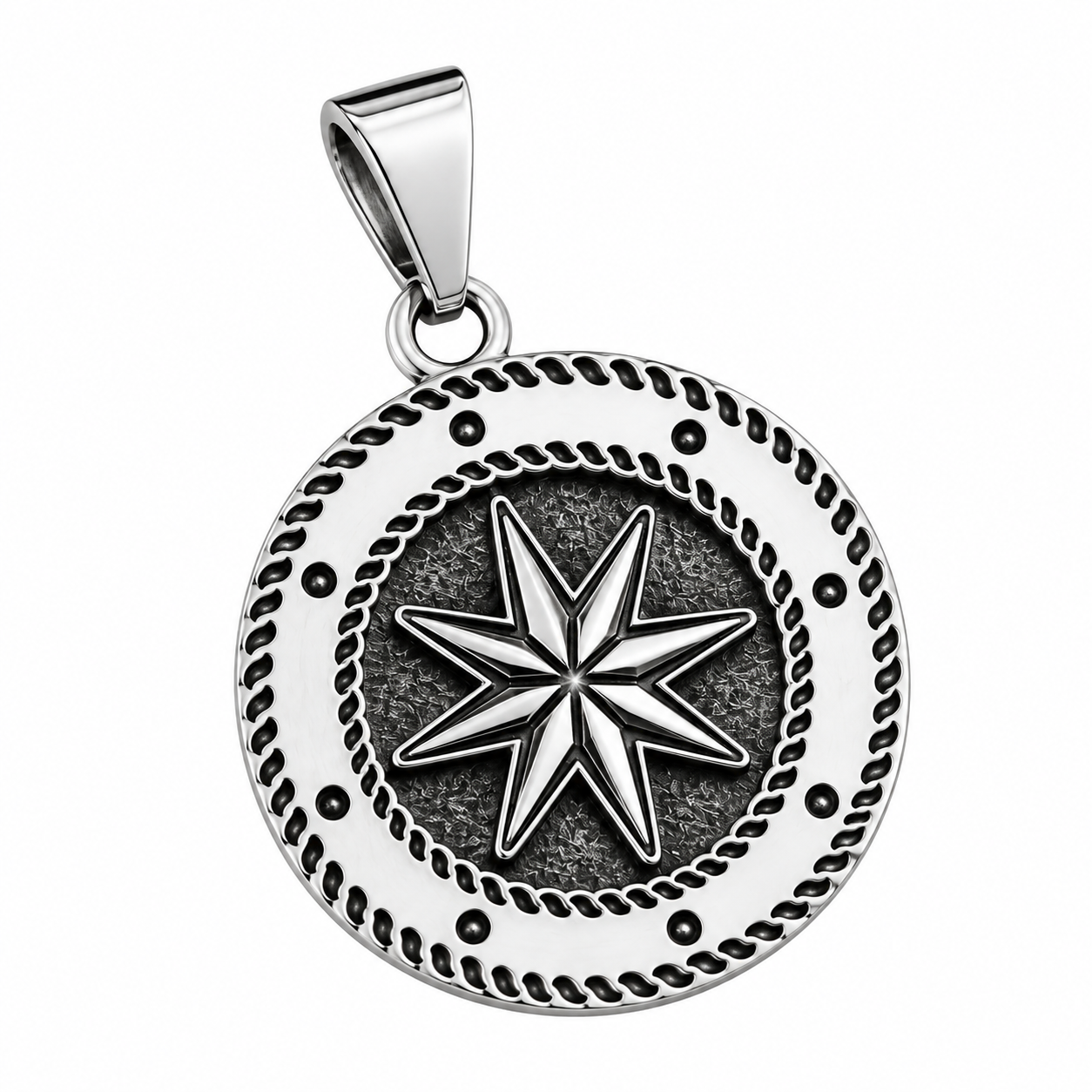 Silver Compass Star Pendant Necklace