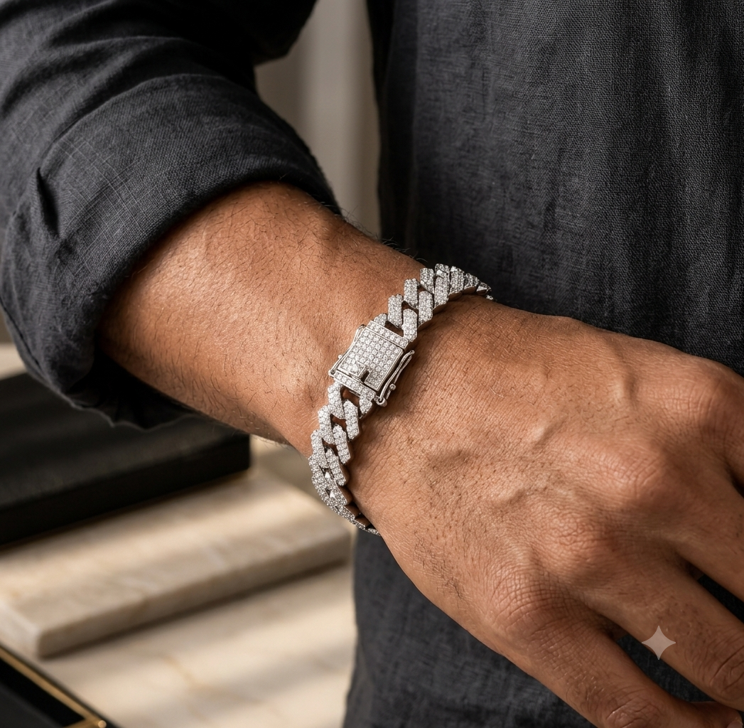 Premium Silver Iced-Out Cuban Link Bracelet
