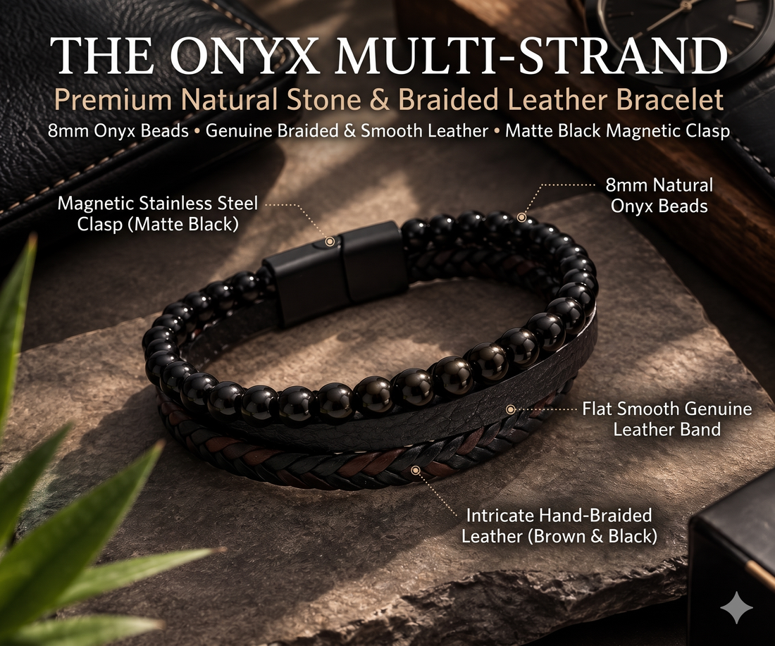 Black Multi-Layer Braided Leather & Beaded Bracelet