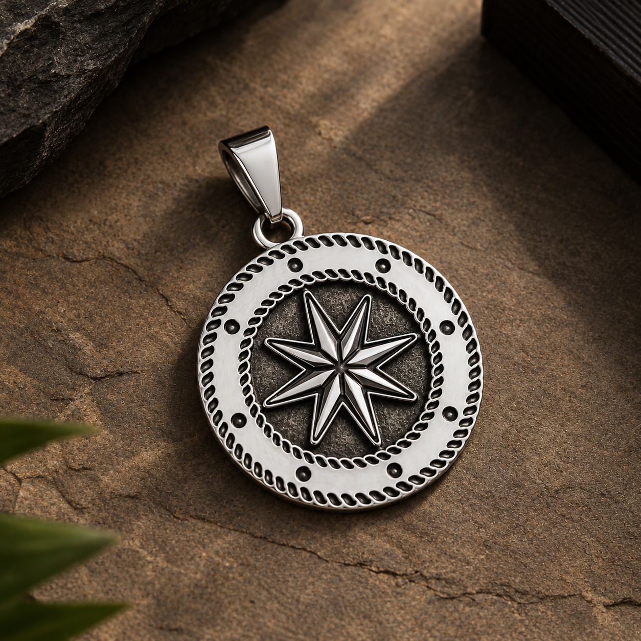 Silver Compass Star Pendant Necklace
